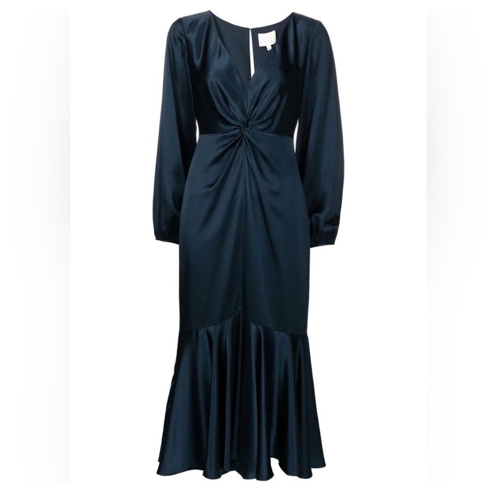 Cinq a Sept Silk Dress Womens 2 Satin Twist Front Long Sleeve Midi